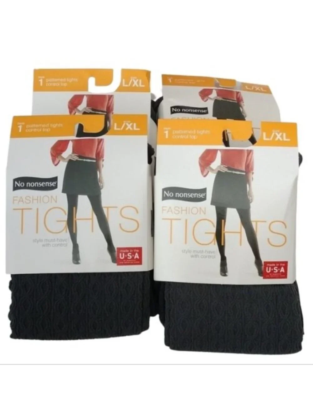 No Nonsense Fashion Patterned Tights Control Top Liner Cable Texture, L/XL 5pr